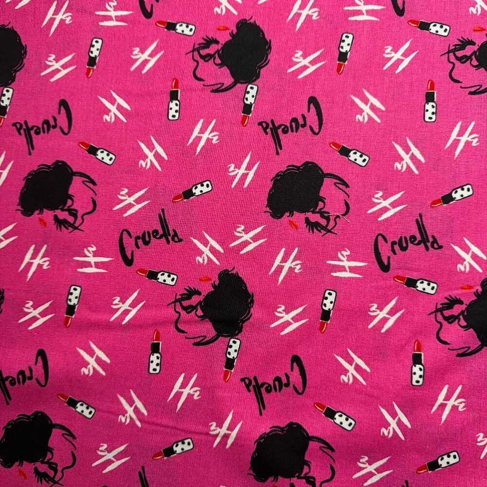 2 yards Cruella Disney Lipstick Toss with Logo Cotton Fabric #BT